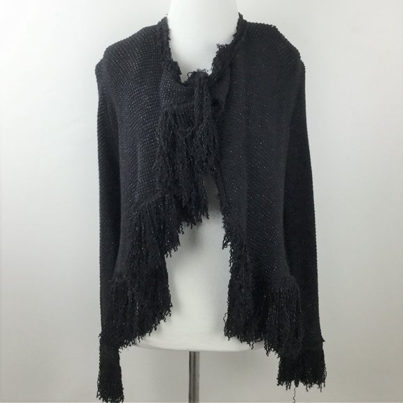 NWT Zara Studio Black Metallic Fringe Cardigan s - Picture 2 of 9